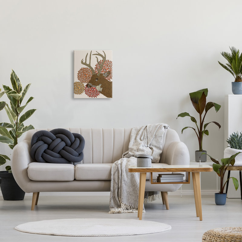 16'' x 20'' Brown and Beige Abstract Deer Canvas Art