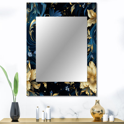 Tourbillon de damas bleu et jaune Delane - grand miroir damassé, décoration murale bohémienne et éclectique
