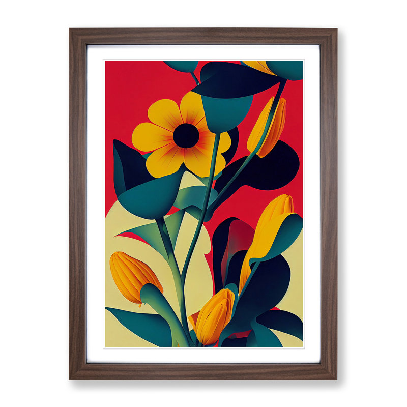 The Abstract Flowers No.3 - Wall Art, 66cm H x 48cm W, Walnut Framed Paper, White