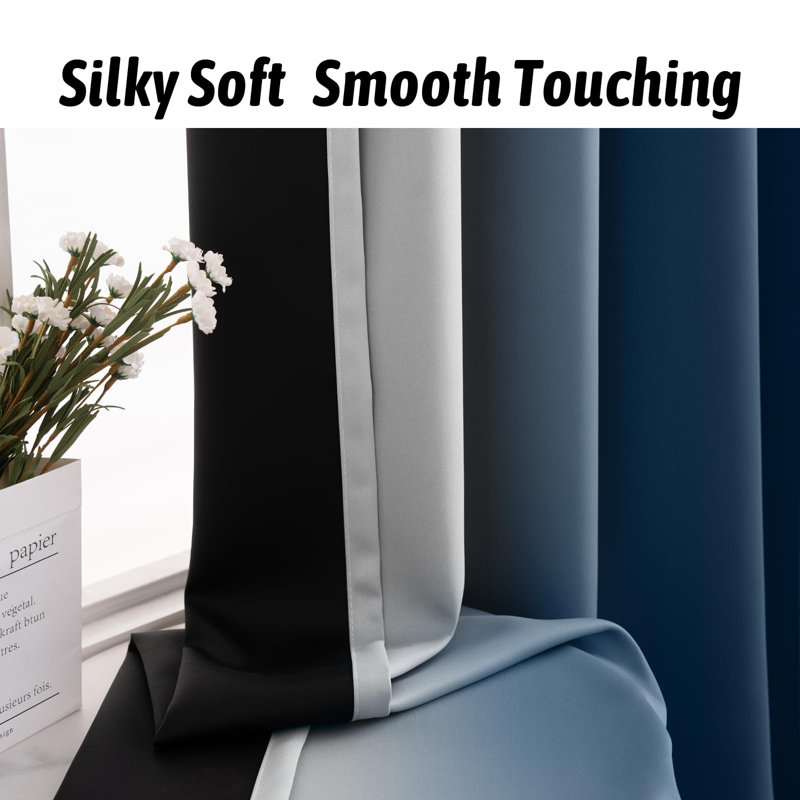 Ombre 100% Blackout Curtain-Room Darkening Rod Pocket Drapes for Bedroom & Living Room, 52" W x 63" L, Dark Blue
