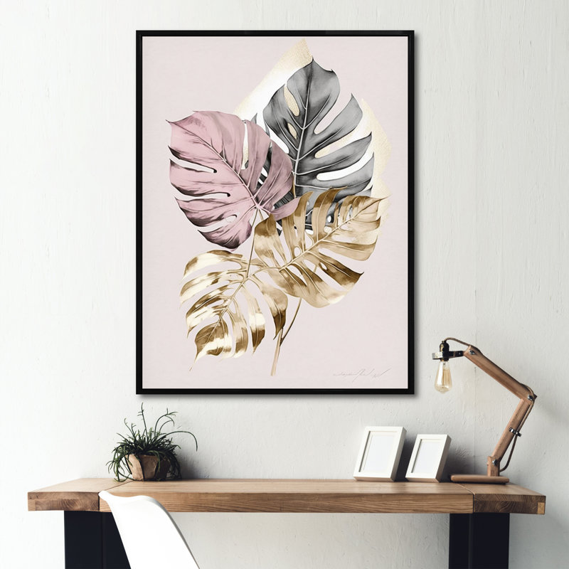 Feuille V - reproduction sur toile, L 24 po x H 32 po, Toile avec cadre flottant noir