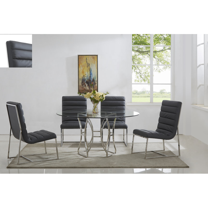 Lofton Round Glass Top Metal Base Dining Table, Silver, 31" H x 54" L x 54" W