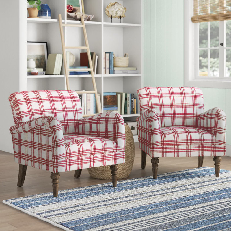 Arching Farmhouse 29.5" Wide Polyester Armchair with Solid Wood Legs, Red