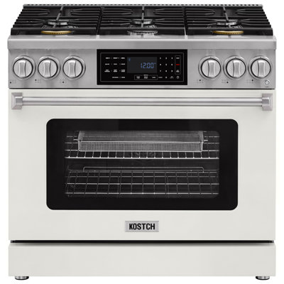 KOSTCH 36" Professional Natural Gas Range with Tilt Control Panel, 6 Burners, 6.2 cu. ft. True Convection Oven, Air Fry & Self-Cleaning in White