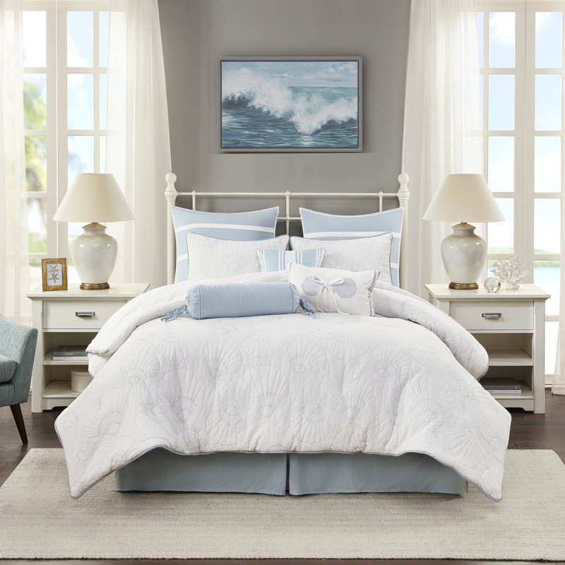 White King Comforter With Blue For Classic And Bedroom Look Simple Decor