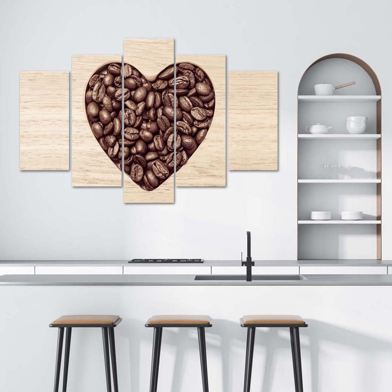 Heart Coffee 5 Piece Wrapped Canvas Wall Art Set, 100cm H x 150cm W