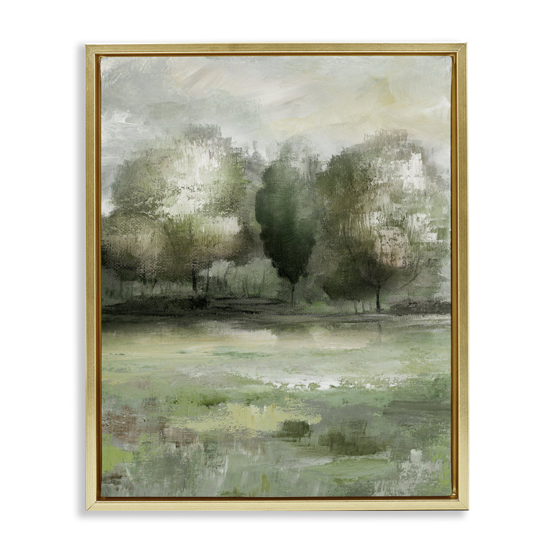 Cadre flottant Into The Brush Landscape, design par Nan, H 31 po x l 25 po, Cadre flottant métallique doré