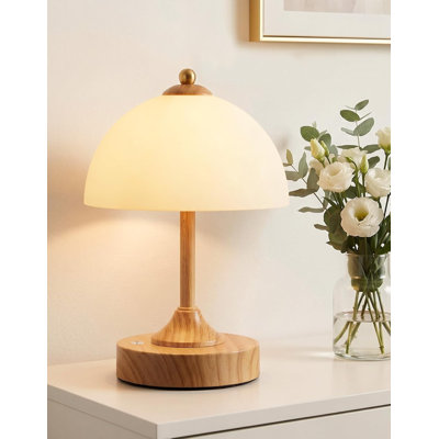 Lampe de table sans fil 9 po, lampe à grain de bois rechargeable à piles 5200 mAh, petite table de chevet en verre pour la chambre à coucher