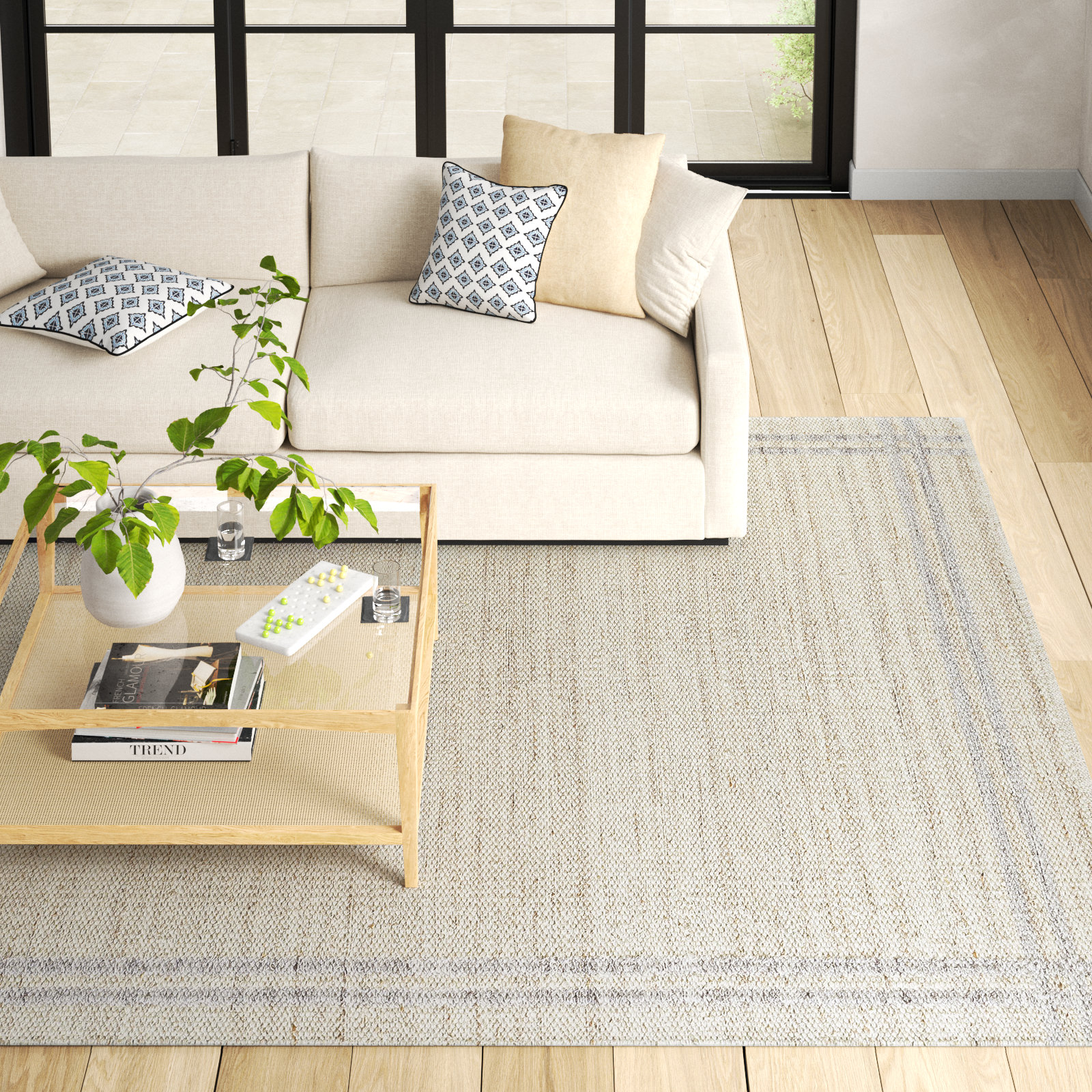 Lavande Wool Area Rug in Ivory, Rectangle 6' x 9'
