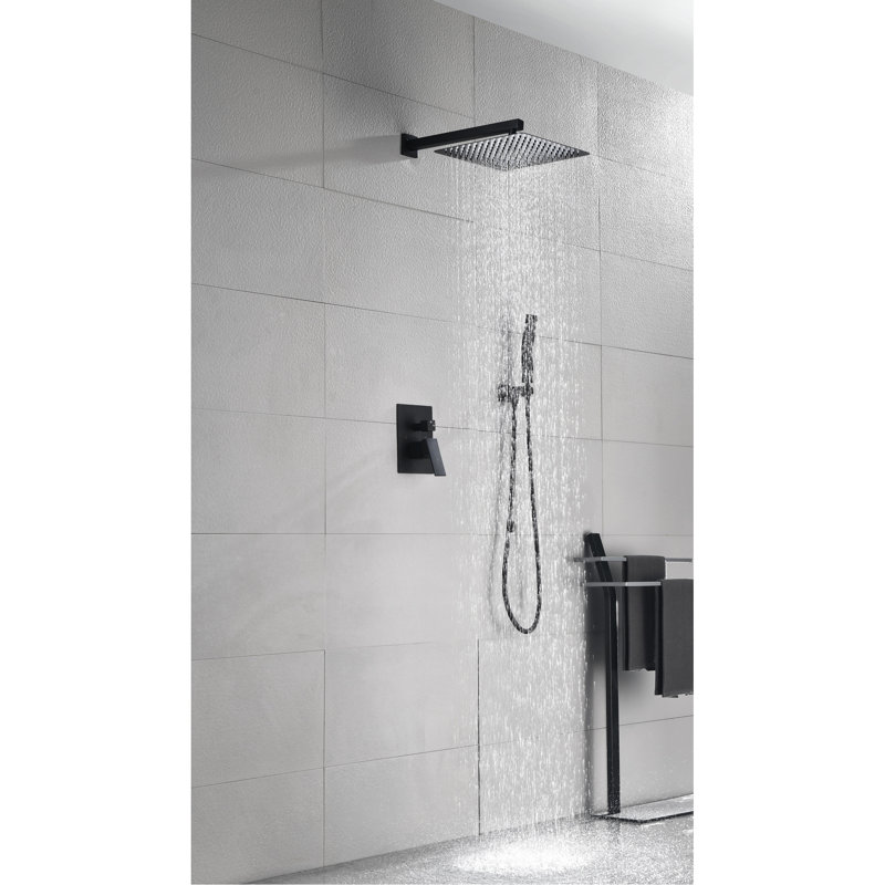 Matte Black 12" Rain Shower Head Wall Mount - Self-Cleaning Nozzle For Unimpeded Water Discharge Brass Meets American Standard Pipe Mounted Release Conforms To
