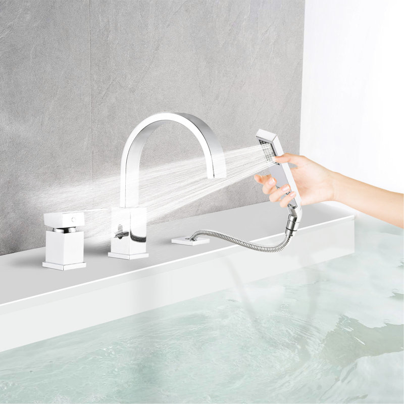 Robinet de baignoire à cascade avec douche à main - Trou de 1,38 po de diamètre et robinet de baignoire à fixation sur le comptoir de 7,87 po