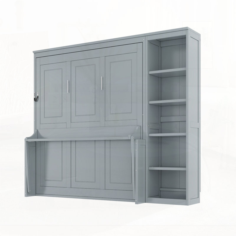 Lit escamotable avec bureau et bibliothèque Murphy, Gray, Full