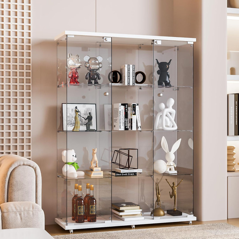 Vitrines en verre, vitrine en verre à 4 tablettes, vitrines, Blanc