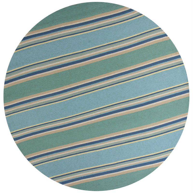 Tapis d'extérieur rayé bleu fait à la main 3 pi x 5 pi Stonebraker, Rond 7 pi 6 po