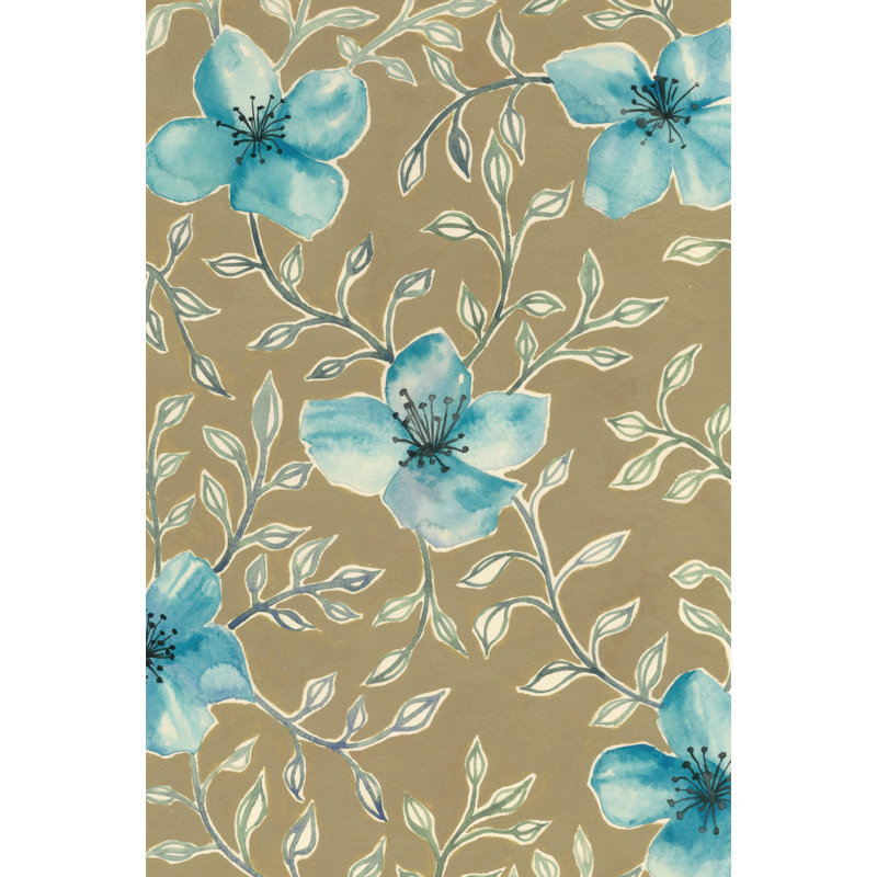 Gilded Blue Flowers II by Grace Popp - Wrapped Canvas Painting, Wrapped Canvas, 76 cm H x 51 cm W