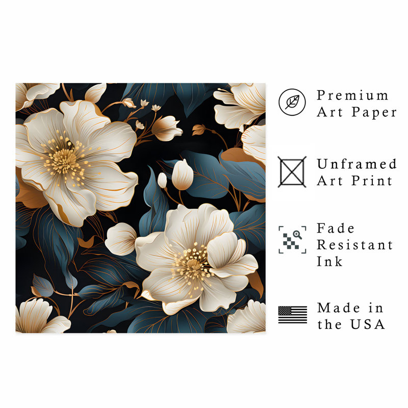 «Floral Golden Luse Flowers III», reproduction d'art moderne sans cadre