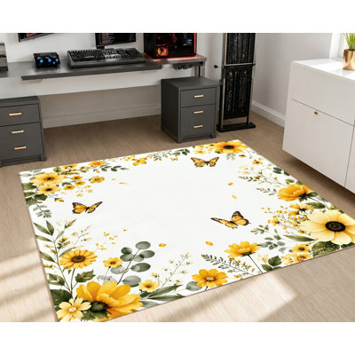 Tapis de tournesol à motif floral tournesol, motif floral vibrant, tapis de protection antidérapant, décoration intérieure pour salon, chambre à coucher, entrée, cuisine, appartement