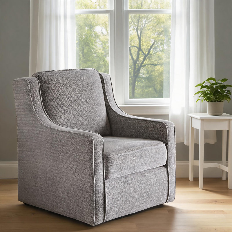 Fauteuil pivotant d'appoint de salon avec cadre en bois massif gris froid et rotation à 360 degrés, Grey