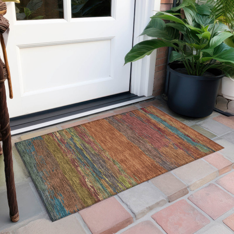 Machine Washable Indoor/Outdoor Christain ACN1286 Terracotta Rug, Rectangle 1'8" x 2'6"