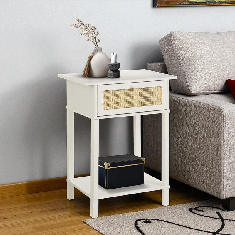 Geoffrey White Laminate Accent Table with Storage Drawer, 23.25"H x 17.88"W x 11.57"D