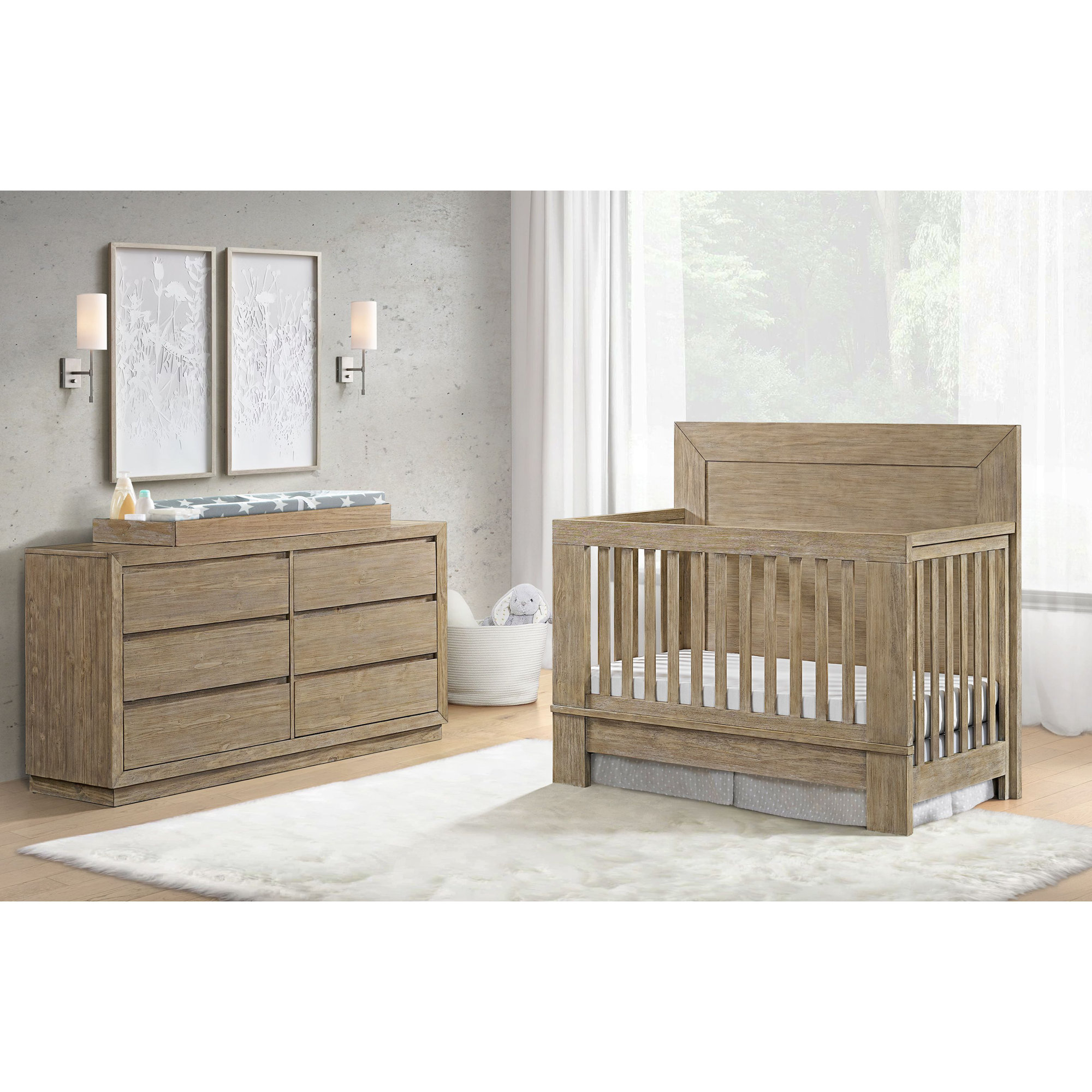 Albie 56" Wide Convertible Crib, Sandstone