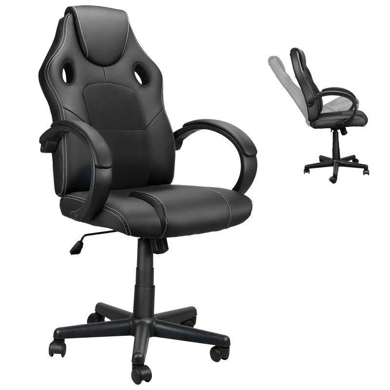 Fauteuil de jeu de course et de course réglable et ergonomique en cuir, Noir