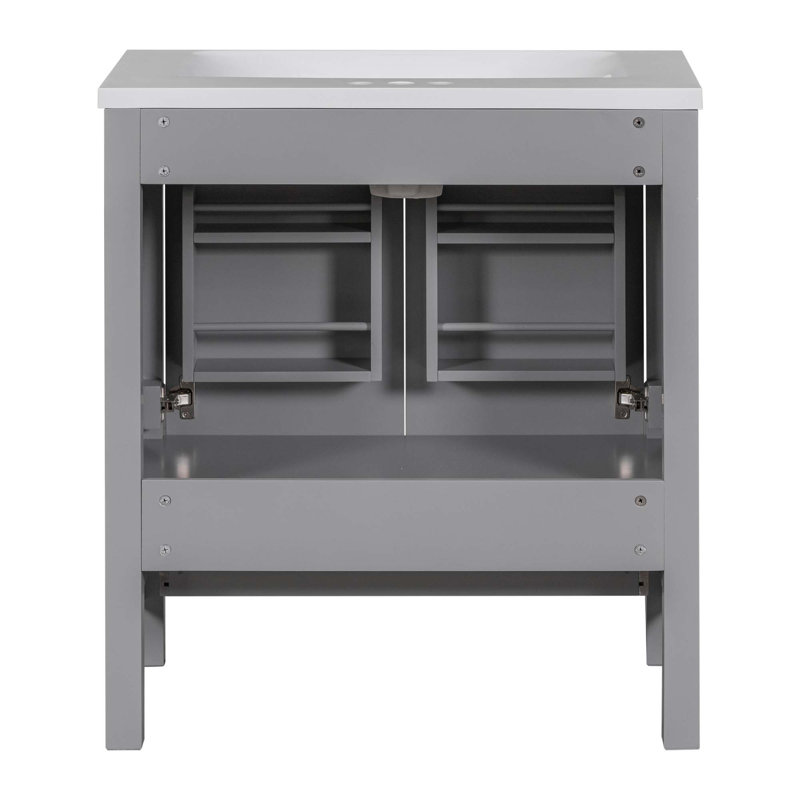 Meuble-lavabo 30 po avec lavabo simple, armoire encastrée avec 2 portes et tiroir, Gris
