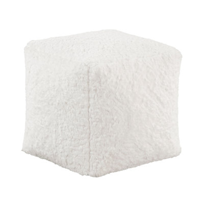 Modern Pouf With Faux Fur Fabric, Non-Slip Base, Zippered, 300Lbs Load Capacity Square , Floor Token, Weight