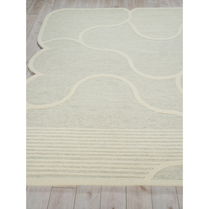 Shell Hand Tufted New Zealand Wool Green/Ivory Area Rug, 6'X9'