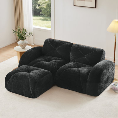 L-Shaped Boneless Sofa With Soft Velvet, Tufted Design, High Density Sponge, No Assembly, Ergonomic And Anti-Slip For Bedrooms