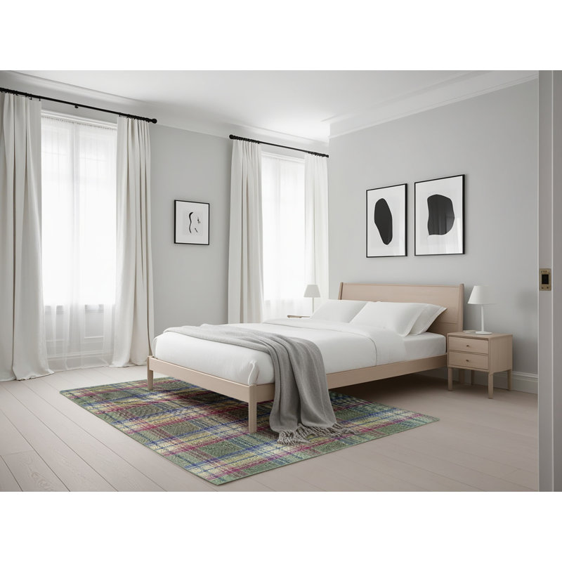 Tapis décoratif vert à carreaux Jasso, Rectangle 5 pi x 7 pi