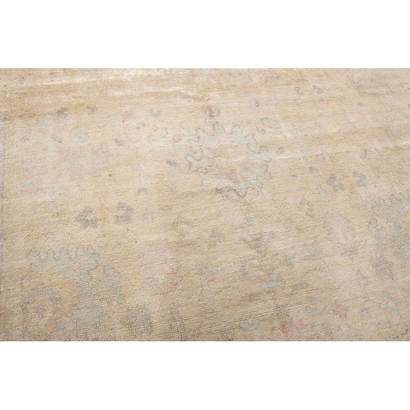 Oushak Hand Knotted Silk Floral Area Rug, Rectangle 10' x 14'