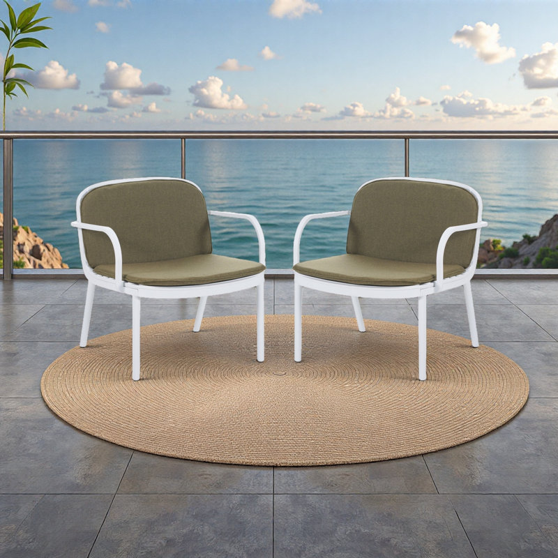 Fauteuil club d'extérieur en PP, ensemble de 2, Vert, Blanc
