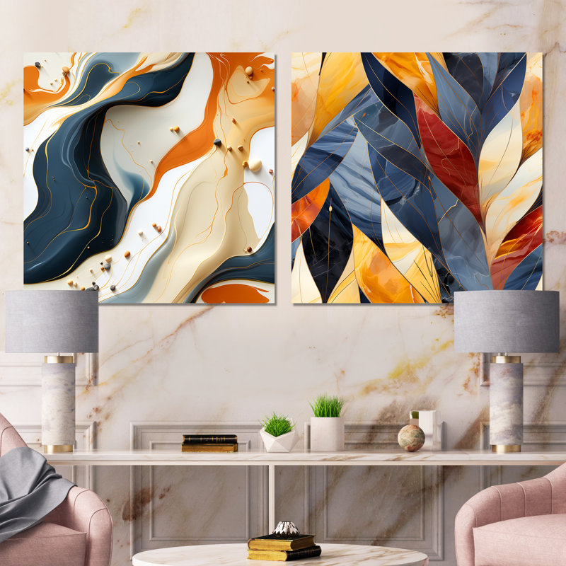 Jameson - ensemble de 2 reproductions de toiles abstraites sur toile, Toile tendue, H 16 po x l 33 po x P 1 po