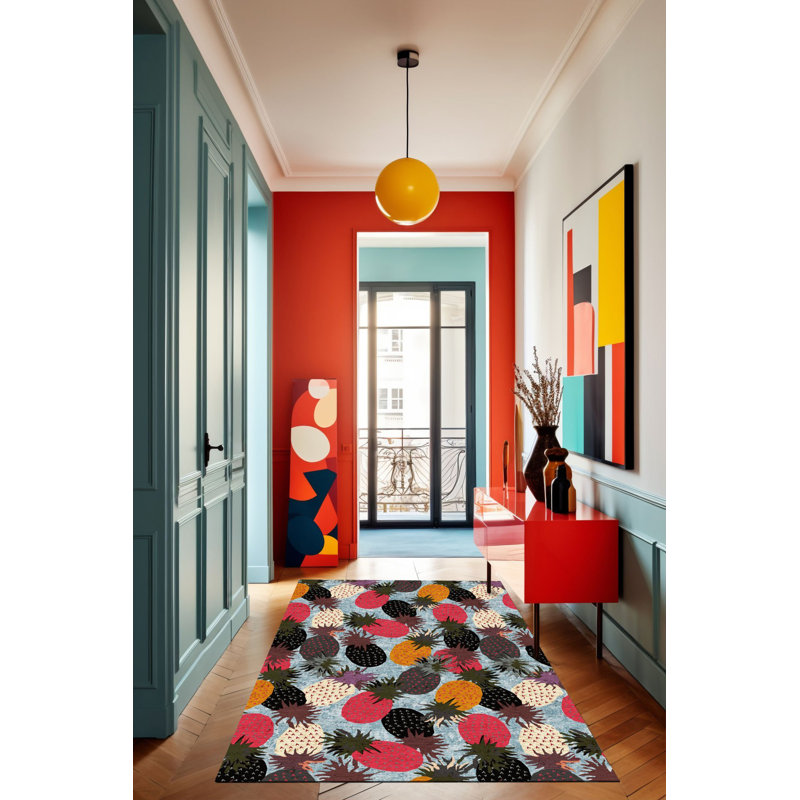 Multi-Colored Pineapple Patterned Modern Decorative Rug, Rectangle 3'11.24" x 5'10.87"
