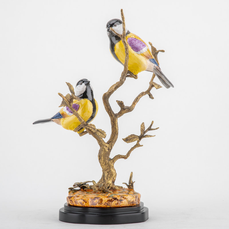 Porcelain Finches Figurine Tree Branch With Bronze Ormolu In Bird Figure Collection