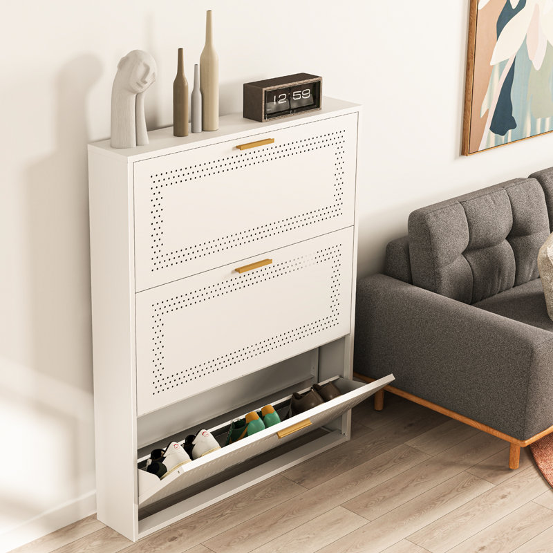 31.5"W Metal Shoe Storage Cabinet with 3 Flip Drawers