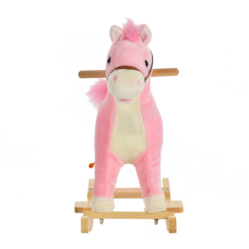 Cheval à bascule Qaba, animal en peluche sur des chaises berçantes en bois
