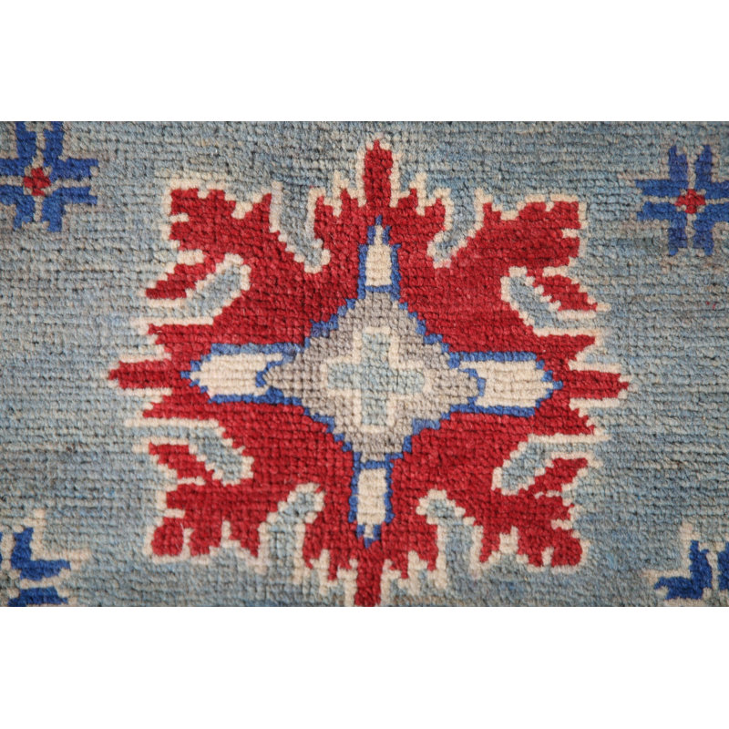 Tapis oriental gris à motif géométrique Kazak 9