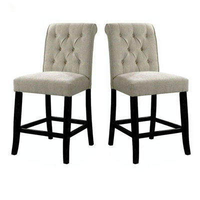 Dining Room Furniture Rustic Style Set Of 2 Counter Height Chairs Chenille Fabric Upholstered Tufted Kitchen Breakfast