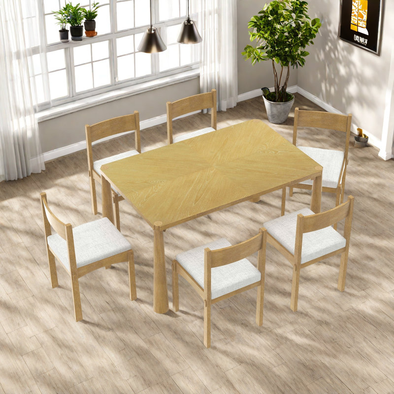 Ensemble de table à manger rétro 7 pièces pour 6 personnes, ensemble de table à manger en bois pour 6 personnes avec chaises rembourrées pour la cuisine et la salle à manger