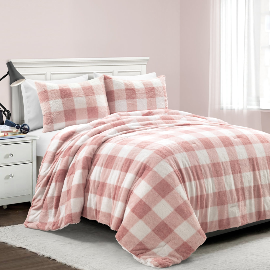 Plaid Faux Fur Microfiber 2 Piece Comforter Set (Set of 2) Lush Decor