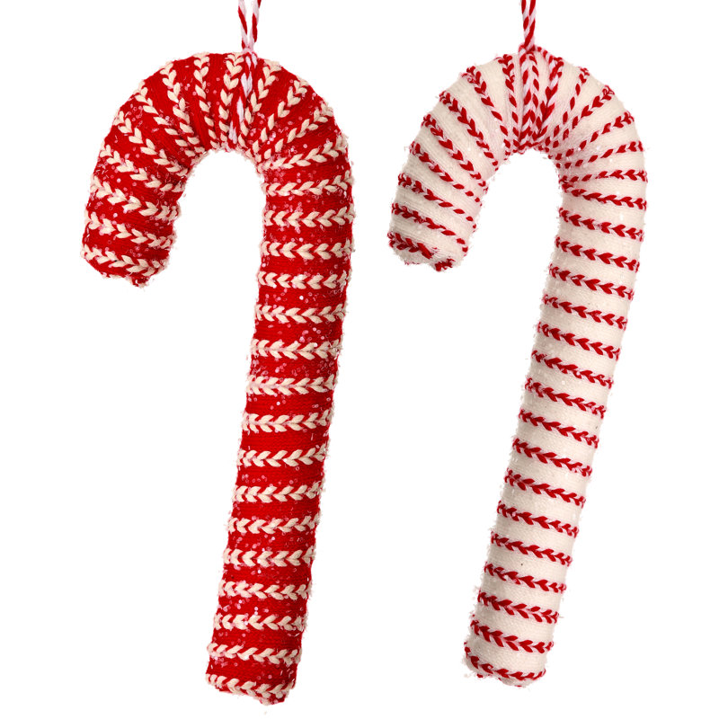 7" Peppermint Ribbon Candy Cane Ornament Set Of 12