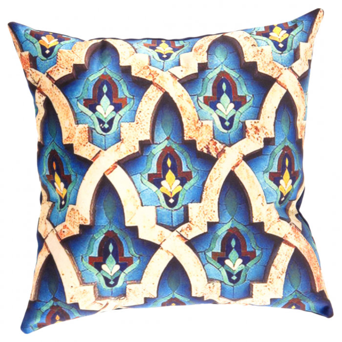 Coussin décoratif en velours, Malibu / beige, Carré, H 16 po x l 16 po