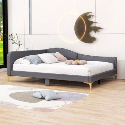 Upholstered Daybed with Headboard Armrest and Support Legs by Everly Quinn
