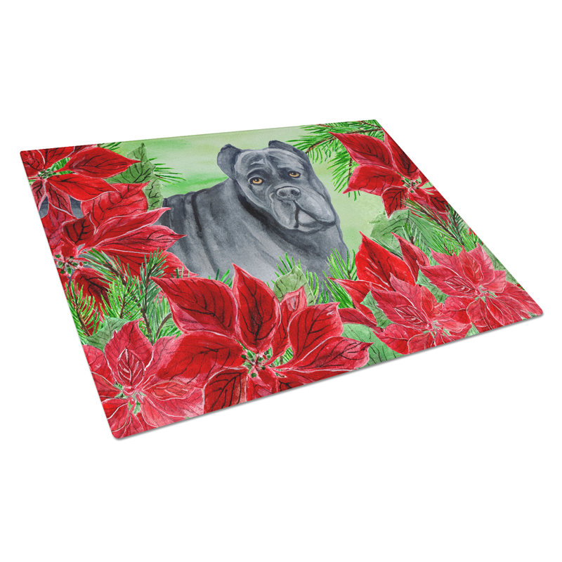 Caroline's Treasures Tempered Glass Poinsettias Cutting Board, Black Cane Corso