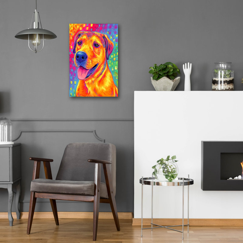 «Colorful Dog» par Rebecca Wang, art mural en verre acrylique, H 24 po x l 16 po x P 0,2 po