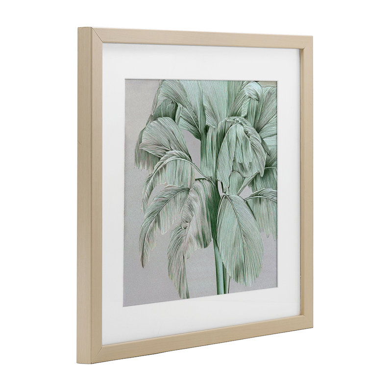 «Green Tropical Sway», reproduction d'art sous verre encadrée par Norm Stelfox, H 13 po x l 13 po, Cadre de récolte en pin