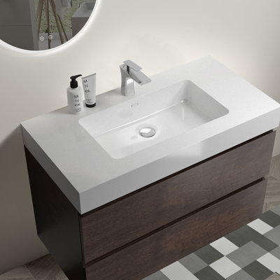 Lynkin 35.8'' Wall Mounted Single Bathroom Vanity with Resin Top