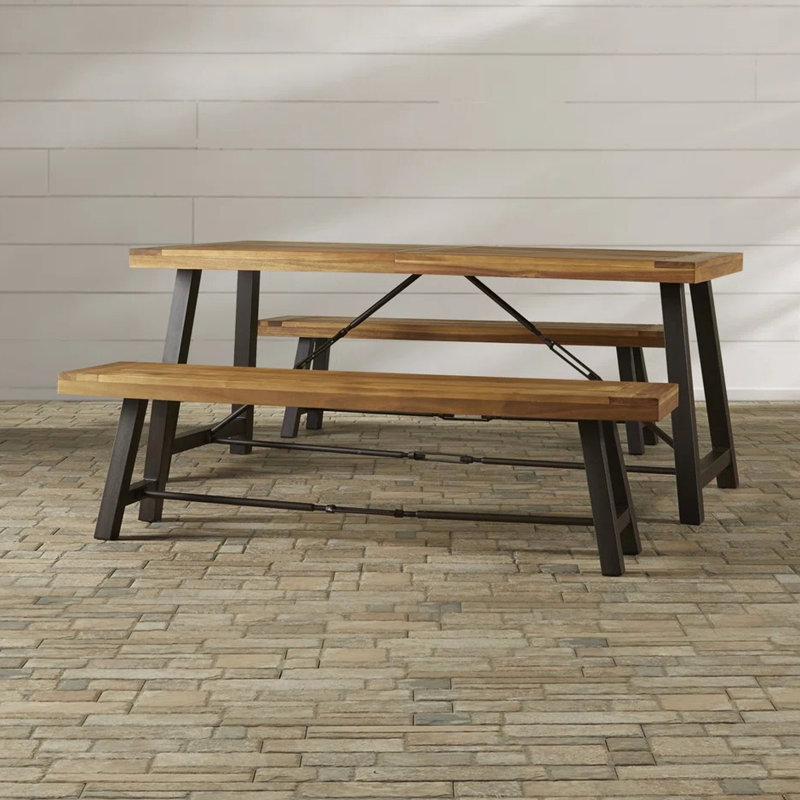 Wood Picnic - Contemporary Outdoor Table And Bench Finish Robust Metal Support